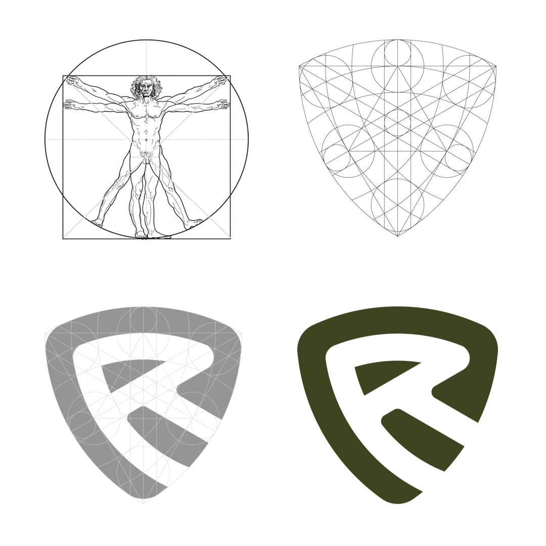 Progettazione logo Revans da Uomo Vitruviano di Leonardo